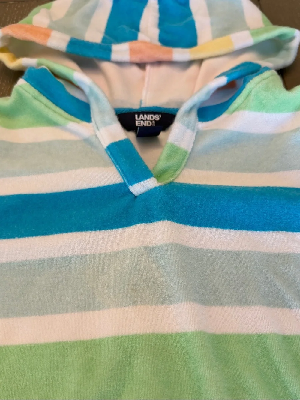 Lands’ End Girls’ Terrycloth Pastel Stripe Swim/Beach Cover-Up • Size 8 (M)